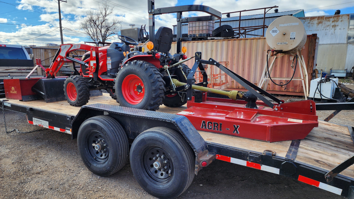 Zetor M25HP w/ Loader, Box Blade, Brush Cutter | 18' Tandem 3500lb Axle Trailer Package